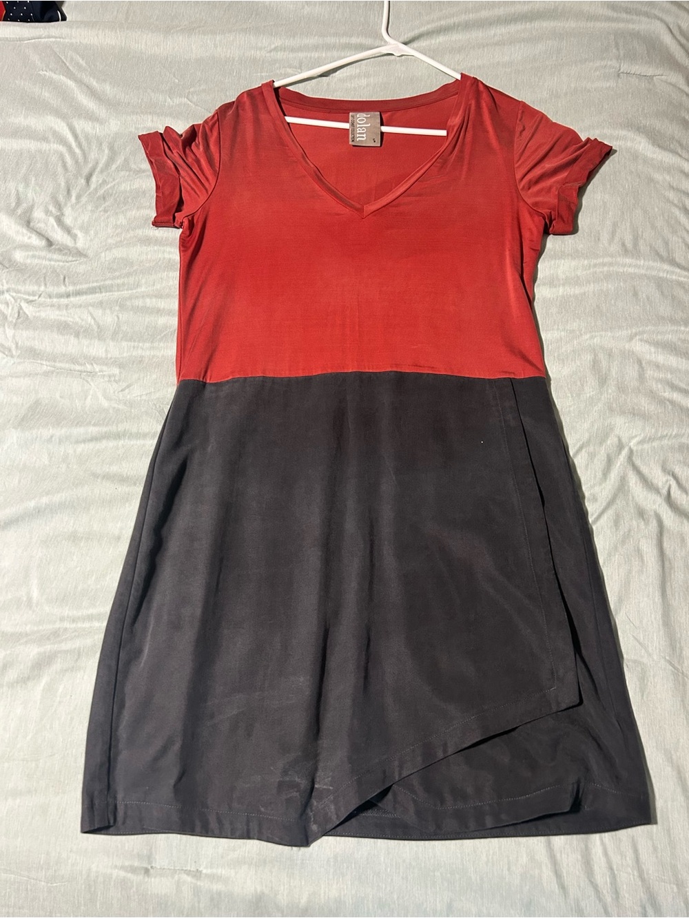 Colorblock V-Neck Dress - Red and Grey